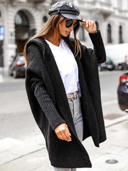 Casual Batwing Sleeves Hooded Open Front Solid Color Sweaters