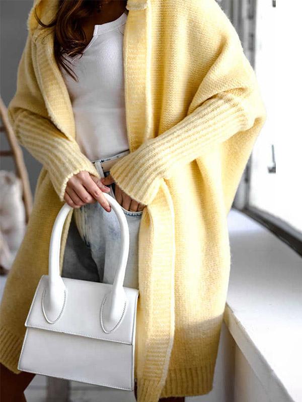Casual Batwing Sleeves Hooded Open Front Solid Color Sweaters