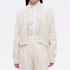 Casual Beading Pearl Decorative cashmere long sleeved outerwears Sweaters