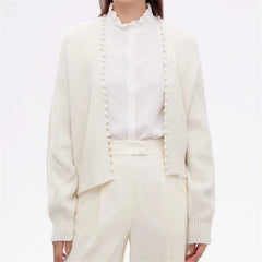 Casual Beading Pearl Decorative cashmere long sleeved outerwears Sweaters