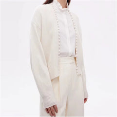Casual Beading Pearl Decorative cashmere long sleeved outerwears Sweaters