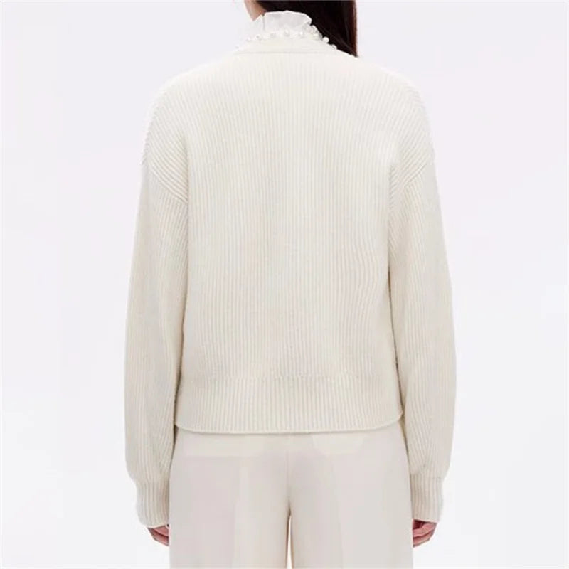 Casual Beading Pearl Decorative cashmere long sleeved outerwears Sweaters