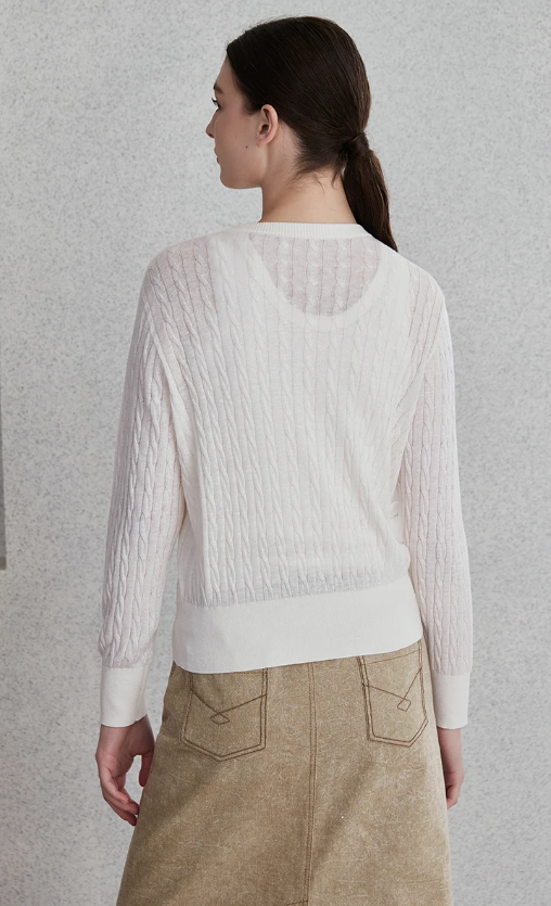 Casual Beading Silk Linen Knitted Single Breasted Cardigan Sweater