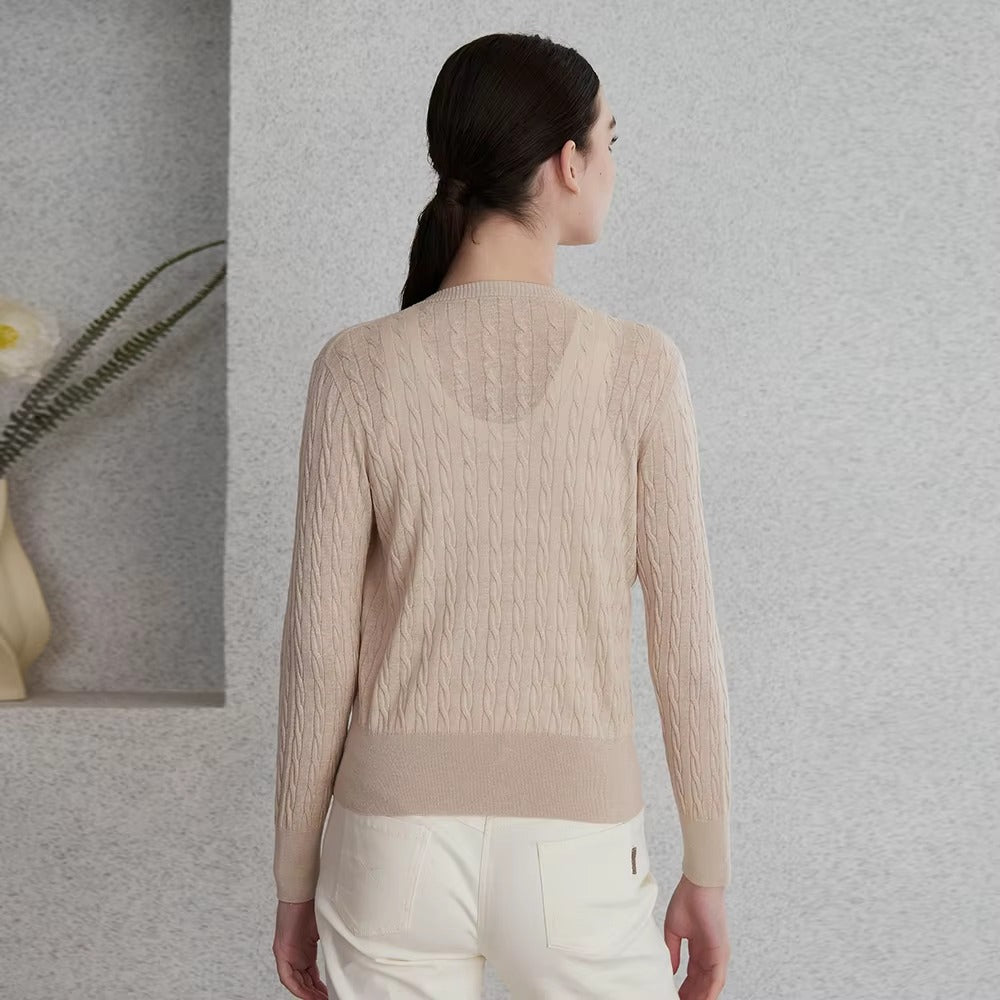 Casual Beading Silk Linen Knitted Single Breasted Cardigan Sweater