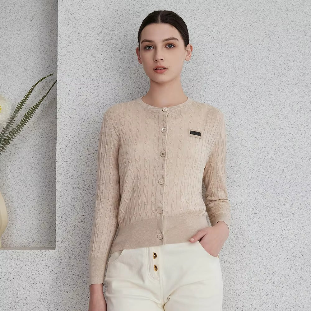 Casual Beading Silk Linen Knitted Single Breasted Cardigan Sweater