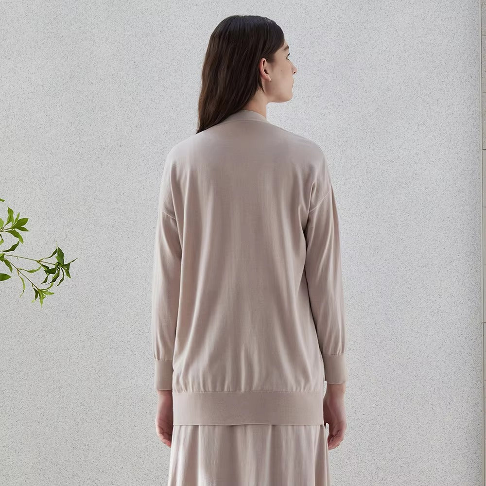 Casual Beading Single Breasted Long Sleeve Silk Wool Knitted Sweater
