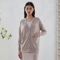 Casual Beading Single Breasted Long Sleeve Silk Wool Knitted Sweater