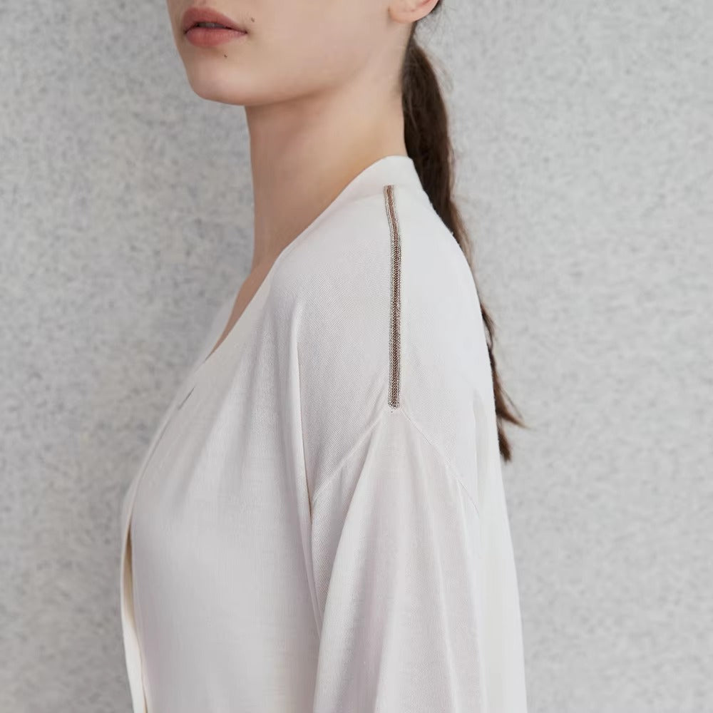 Casual Beading Single Breasted Long Sleeve Silk Wool Knitted Sweater