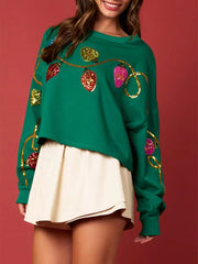 Casual Bell Sequin Long Sleeve Short Christmas Sweatshirt Tops