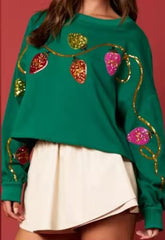 Casual Bell Sequin Long Sleeve Short Christmas Sweatshirt Tops