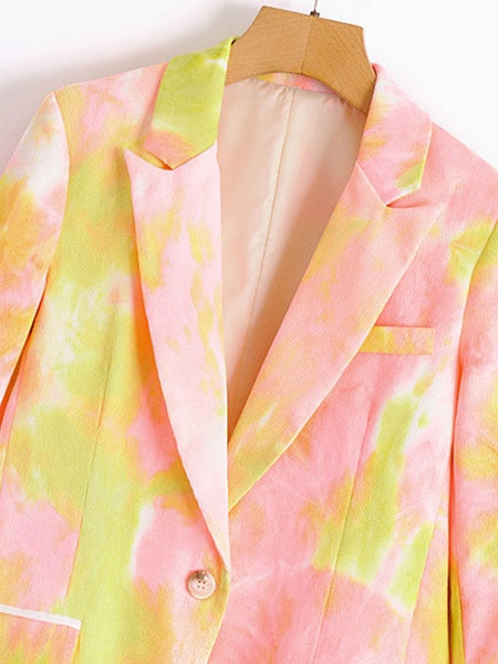 Casual Blazer Cotton Tie Dye Turndown Collar Long Sleeve Buttons Jackets