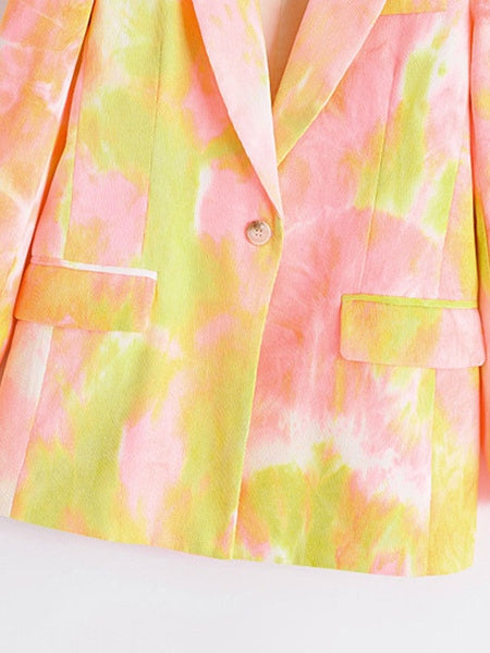 Casual Blazer Cotton Tie Dye Turndown Collar Long Sleeve Buttons Jackets