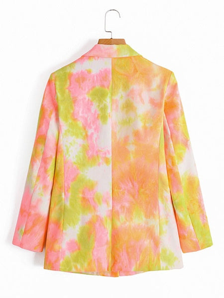 Casual Blazer Cotton Tie Dye Turndown Collar Long Sleeve Buttons Jackets