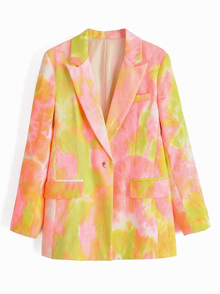 Casual Blazer Cotton Tie Dye Turndown Collar Long Sleeve Buttons Jackets