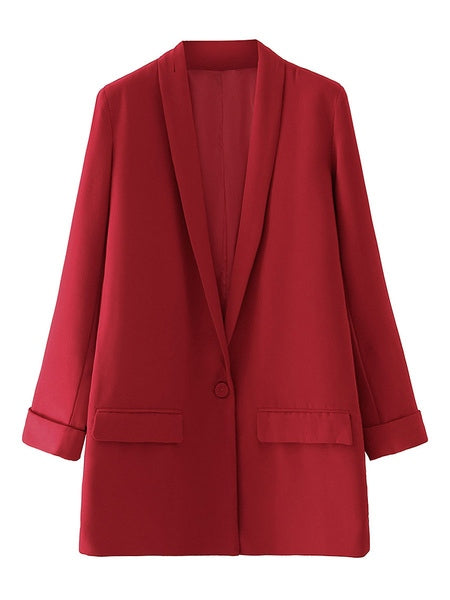 Casual Blazers Turndown Collar Long Sleeve Cotton