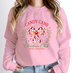Casual Candy Cane Christmas Print Pullovers Loose Hoodless