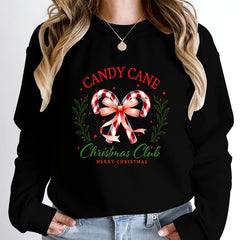 Casual Candy Cane Christmas Print Pullovers Loose Hoodless