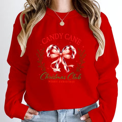 Casual Candy Cane Christmas Print Pullovers Loose Hoodless