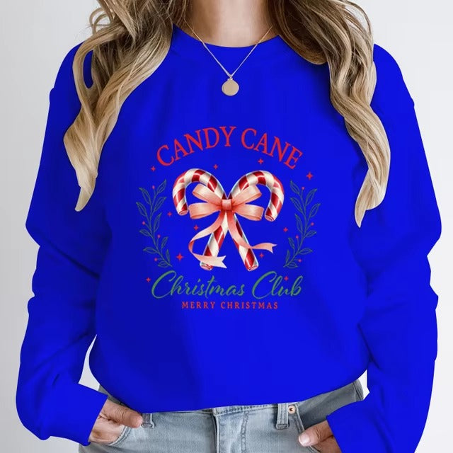 Casual Candy Cane Christmas Print Pullovers Loose Hoodless