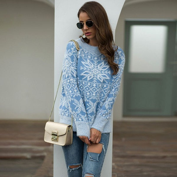 Casual Christmas Snowflake Pattern Sweater