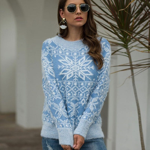 Casual Christmas Snowflake Pattern Sweater