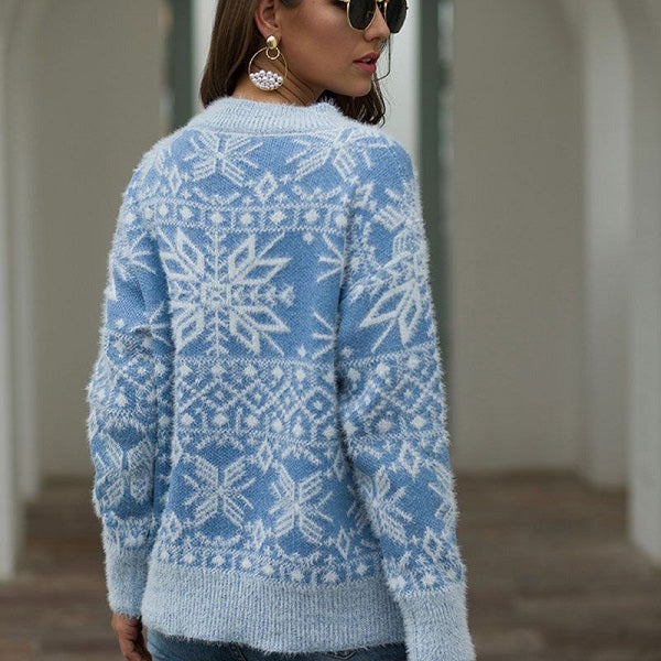 Casual Christmas Snowflake Pattern Sweater