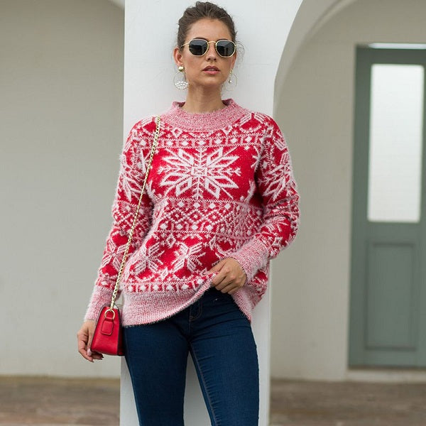 Casual Christmas Snowflake Pattern Sweater