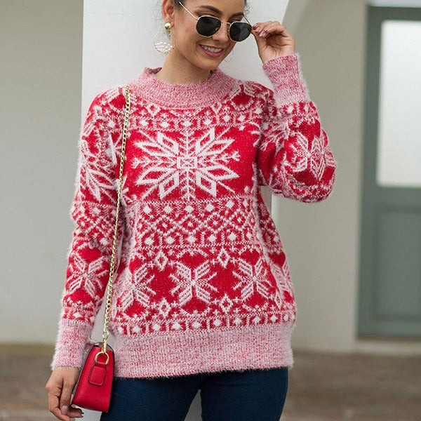 Casual Christmas Snowflake Pattern Sweater