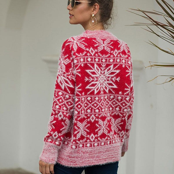 Casual Christmas Snowflake Pattern Sweater