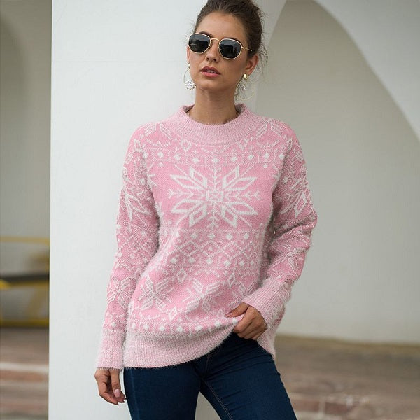 Casual Christmas Snowflake Pattern Sweater