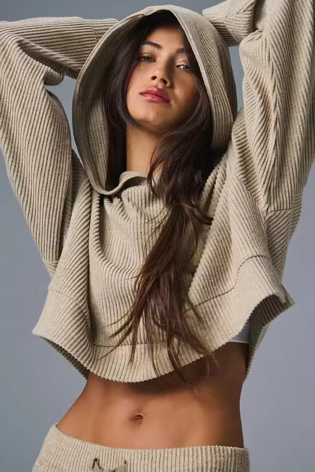 Casual Comfortable Short Waist Hooded Sweatshirt And Pant Two-piece Set