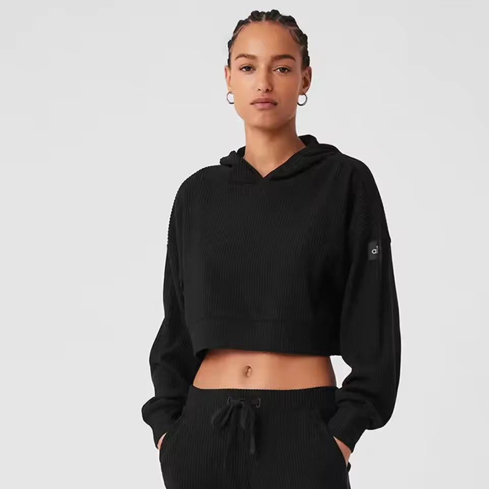 Casual Comfortable Short Waist Hooded Sweatshirt And Pant Two-piece Set