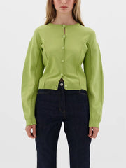 Casual Crew-Neck Single Breasted Long Sleeve Wool Knit Short Sweater