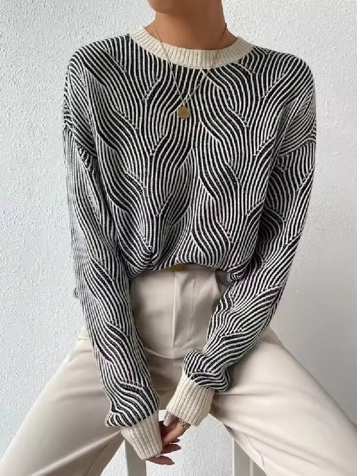 Casual Crewneck Long Sleeve Pullover Cable Knit Drop Shoulder Sweater