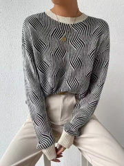 Casual Crewneck Long Sleeve Pullover Cable Knit Drop Shoulder Sweater