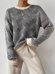 Casual Crewneck Long Sleeve Pullover Cable Knit Drop Shoulder Sweater