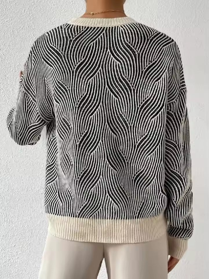 Casual Crewneck Long Sleeve Pullover Cable Knit Drop Shoulder Sweater