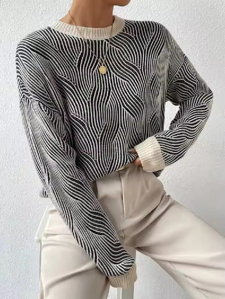 Casual Crewneck Long Sleeve Pullover Cable Knit Drop Shoulder Sweater