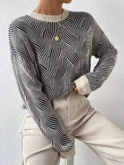 Casual Crewneck Long Sleeve Pullover Cable Knit Drop Shoulder Sweater
