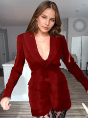 Casual Cut Out Blazer And Leaf Pattern Sheer Pants Two Piece Set