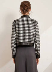 Casual Diagonal Zipper Thick Non Elastic Plaid Patchwork PU Jacket