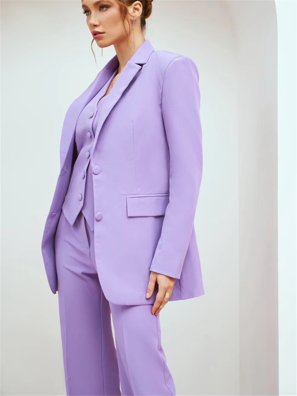 Casual Double Breasted Notched Blazer Vest Pants Solid Tuxedo Plus Size Three Piece Office Suit