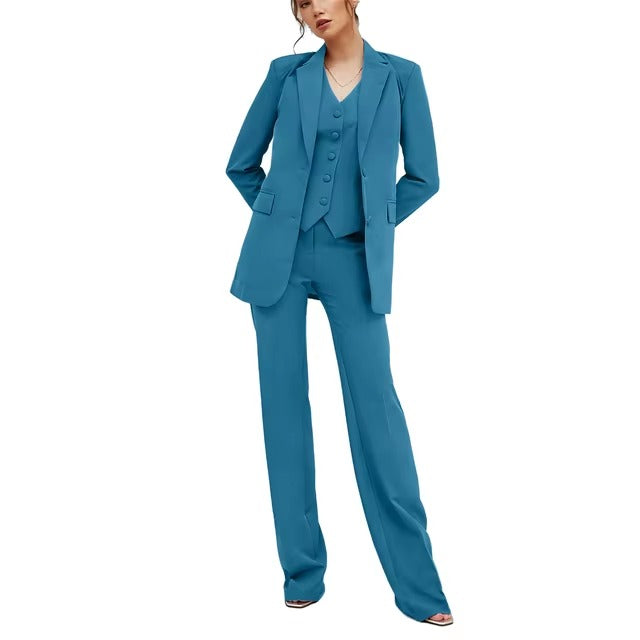 Casual Double Breasted Notched Blazer Vest Pants Solid Tuxedo Plus Size Three Piece Office Suit