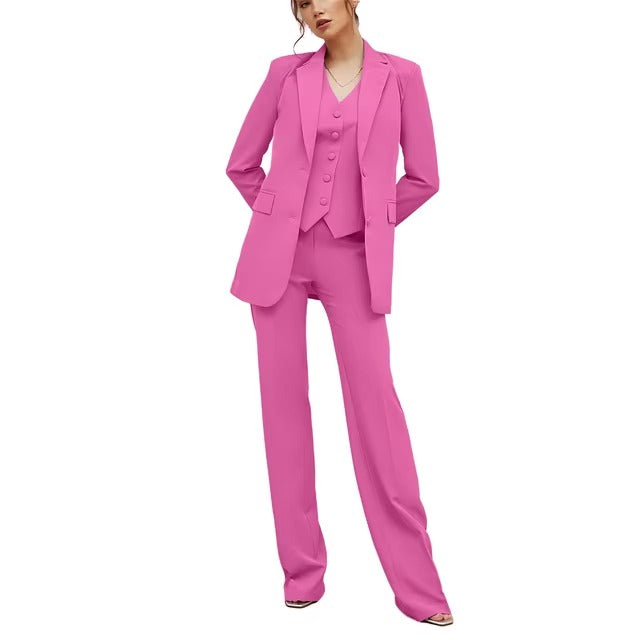 Casual Double Breasted Notched Blazer Vest Pants Solid Tuxedo Plus Size Three Piece Office Suit