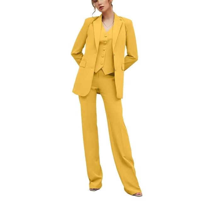 Casual Double Breasted Notched Blazer Vest Pants Solid Tuxedo Plus Size Three Piece Office Suit