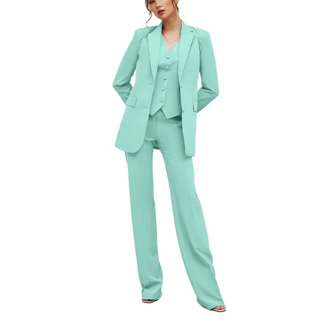 Casual Double Breasted Notched Blazer Vest Pants Solid Tuxedo Plus Size Three Piece Office Suit