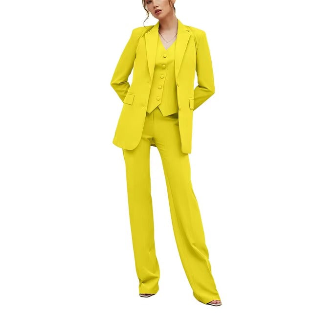Casual Double Breasted Notched Blazer Vest Pants Solid Tuxedo Plus Size Three Piece Office Suit