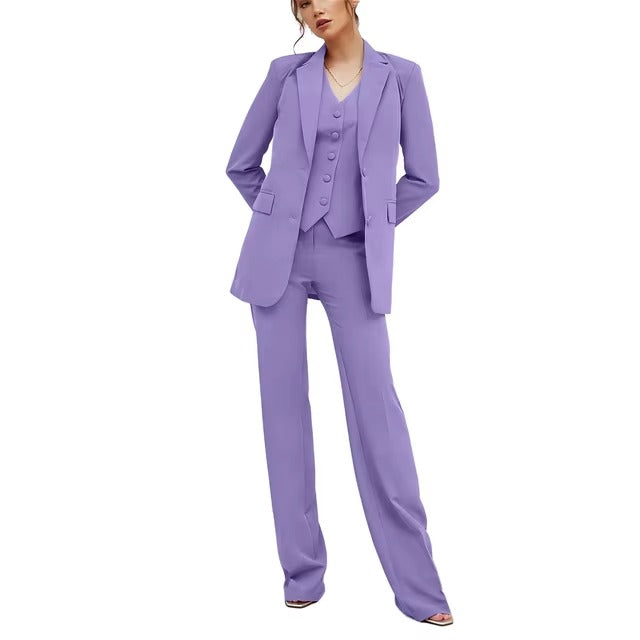 Casual Double Breasted Notched Blazer Vest Pants Solid Tuxedo Plus Size Three Piece Office Suit