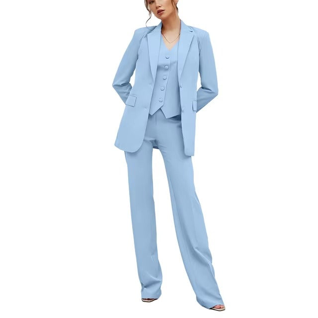 Casual Double Breasted Notched Blazer Vest Pants Solid Tuxedo Plus Size Three Piece Office Suit