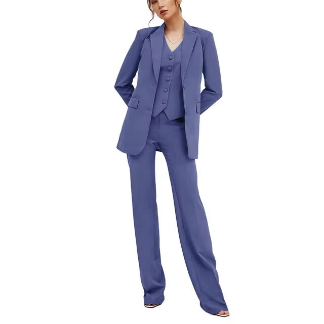 Casual Double Breasted Notched Blazer Vest Pants Solid Tuxedo Plus Size Three Piece Office Suit